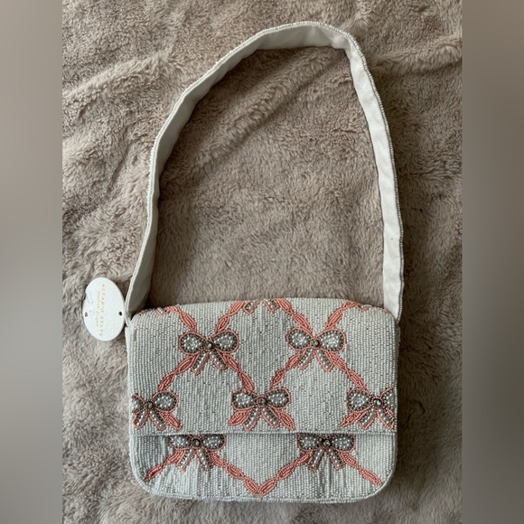 NWT Altar’d State Beaded Bag Cream and Pink Bows - Picture 4 of 13